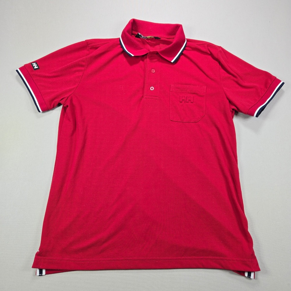 Helly Hansen Mens Red Pique Polo Shirt Short Sleeve Tipped Collar Size‎ Medium